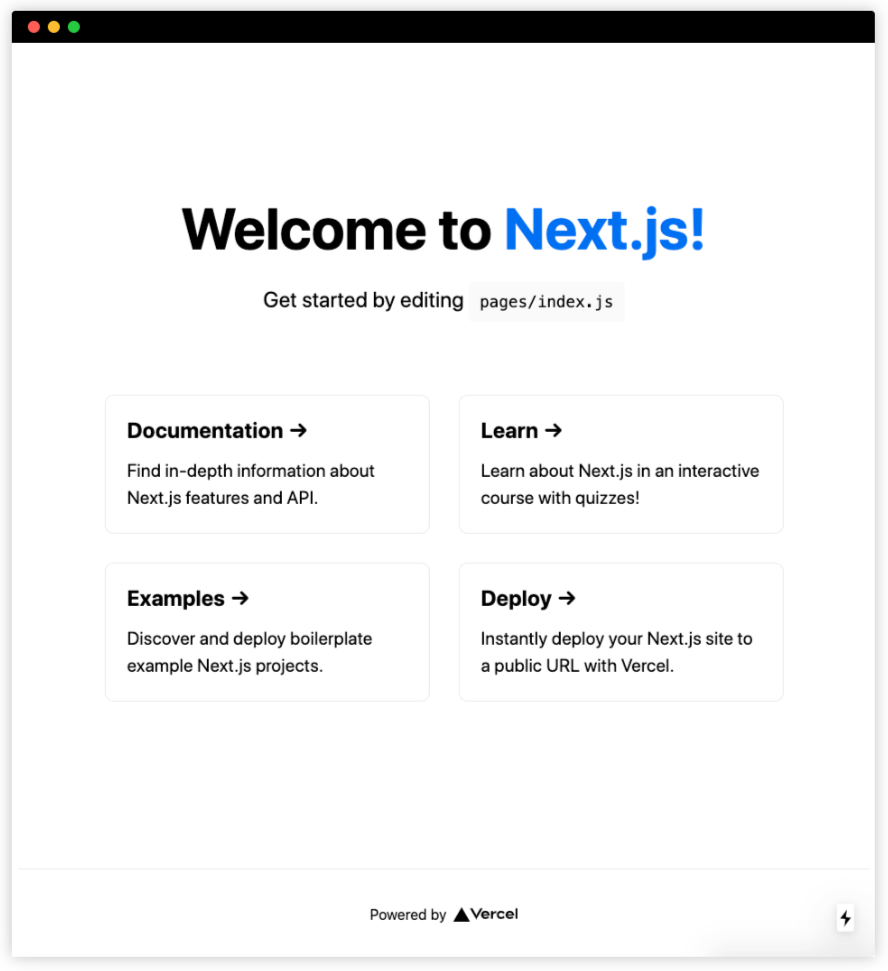 Development server for Next.js on http://localhost:3000/