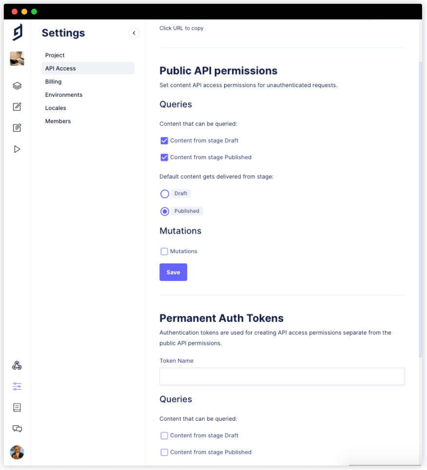 Updating project permissions on GraphCMS